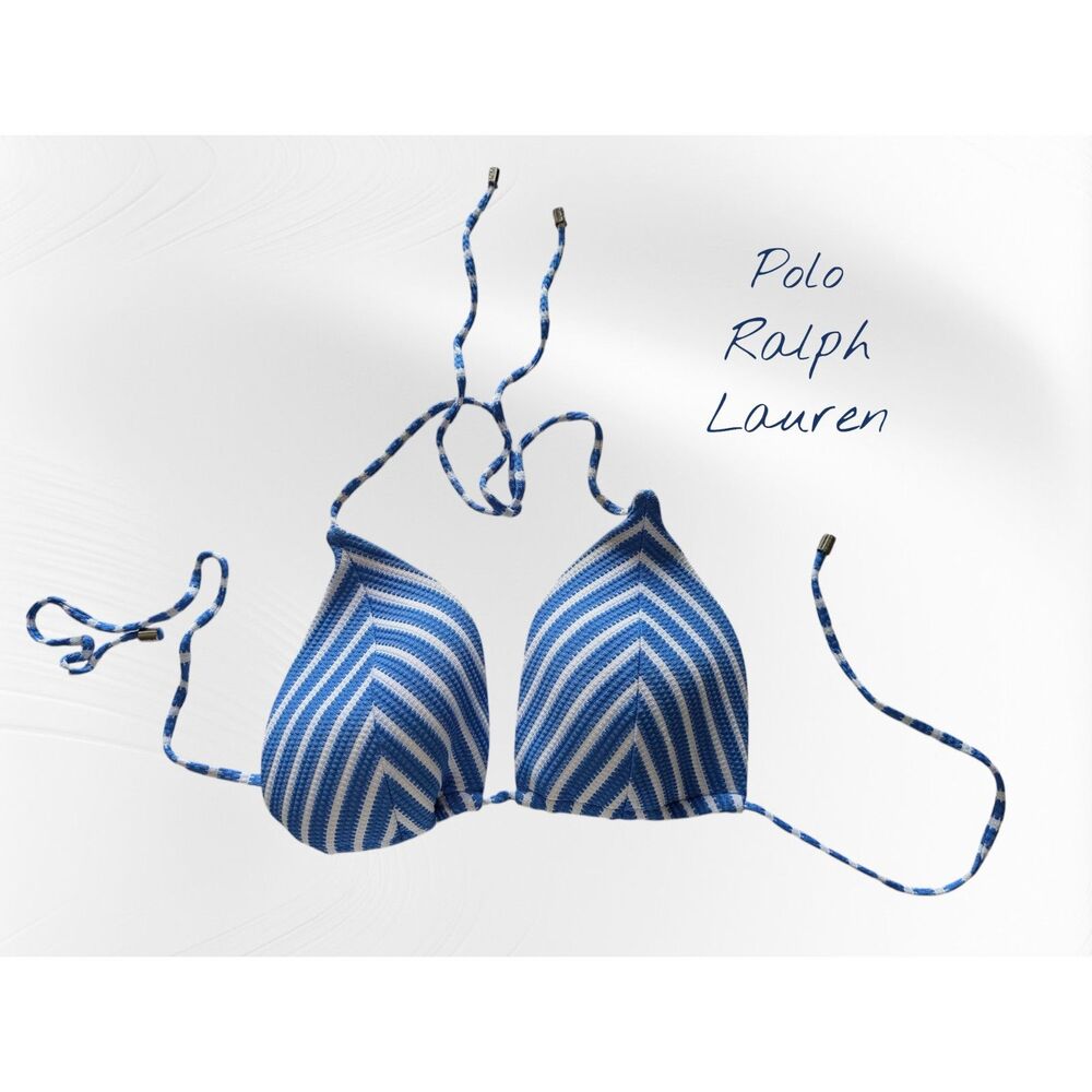 Polo by Ralph Lauren Piqué Stripe Triangle Bikini Top  Sz S